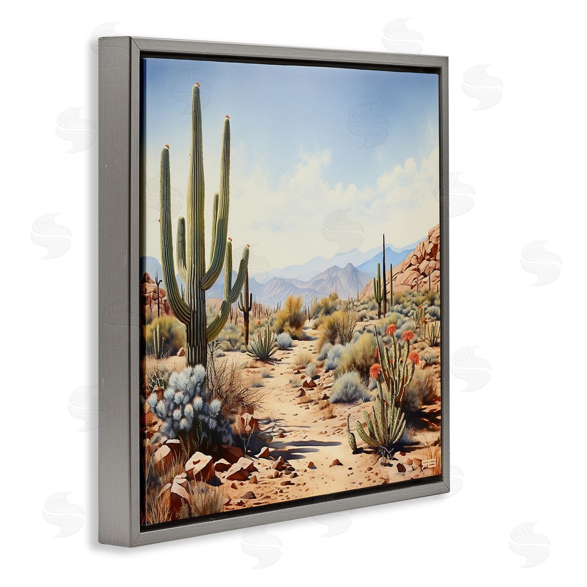 RB Desert Cactus Path Gray Floating Frame Canvas Wall Art Print