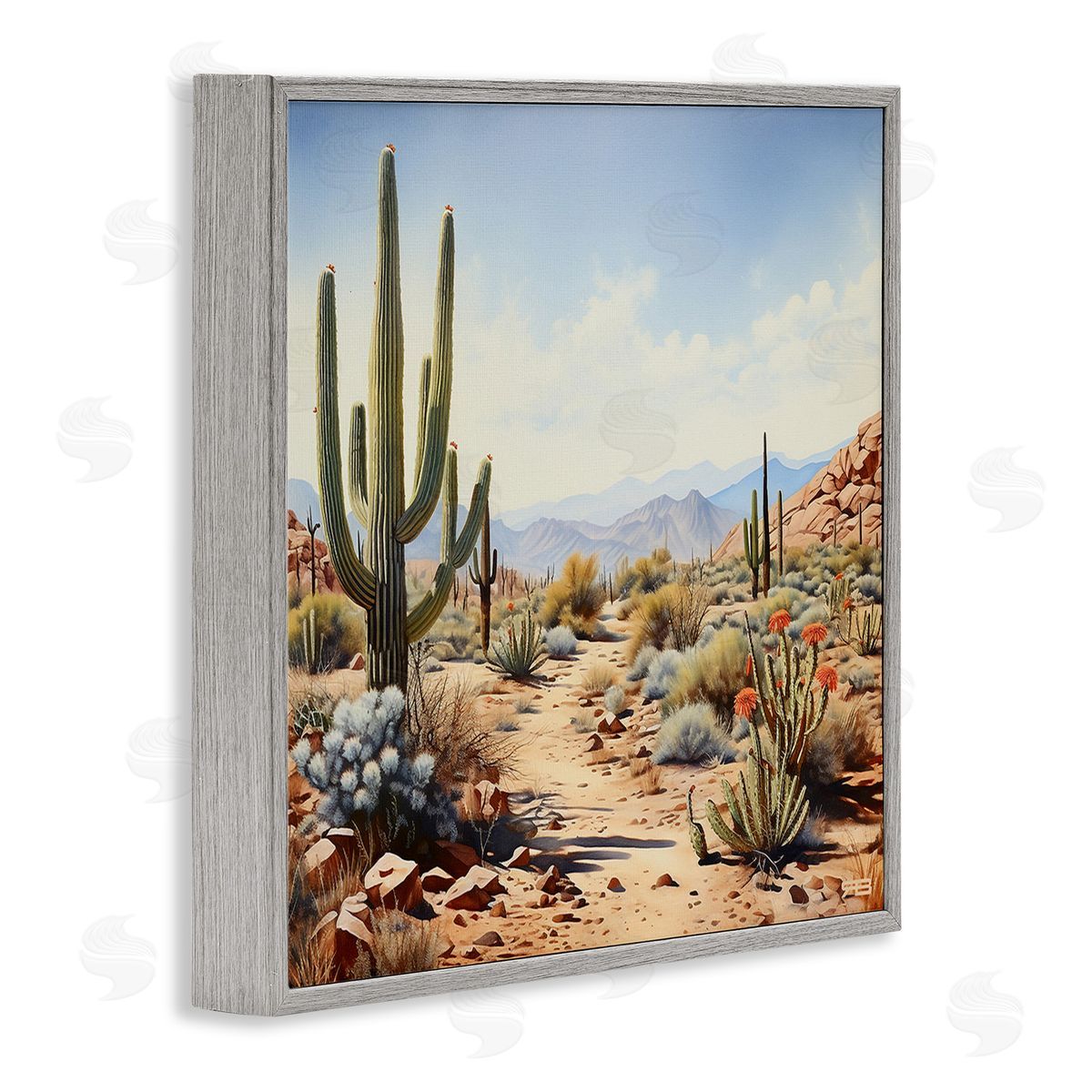 RB Desert Cactus Path Gray Framed Giclee Wall Art Print