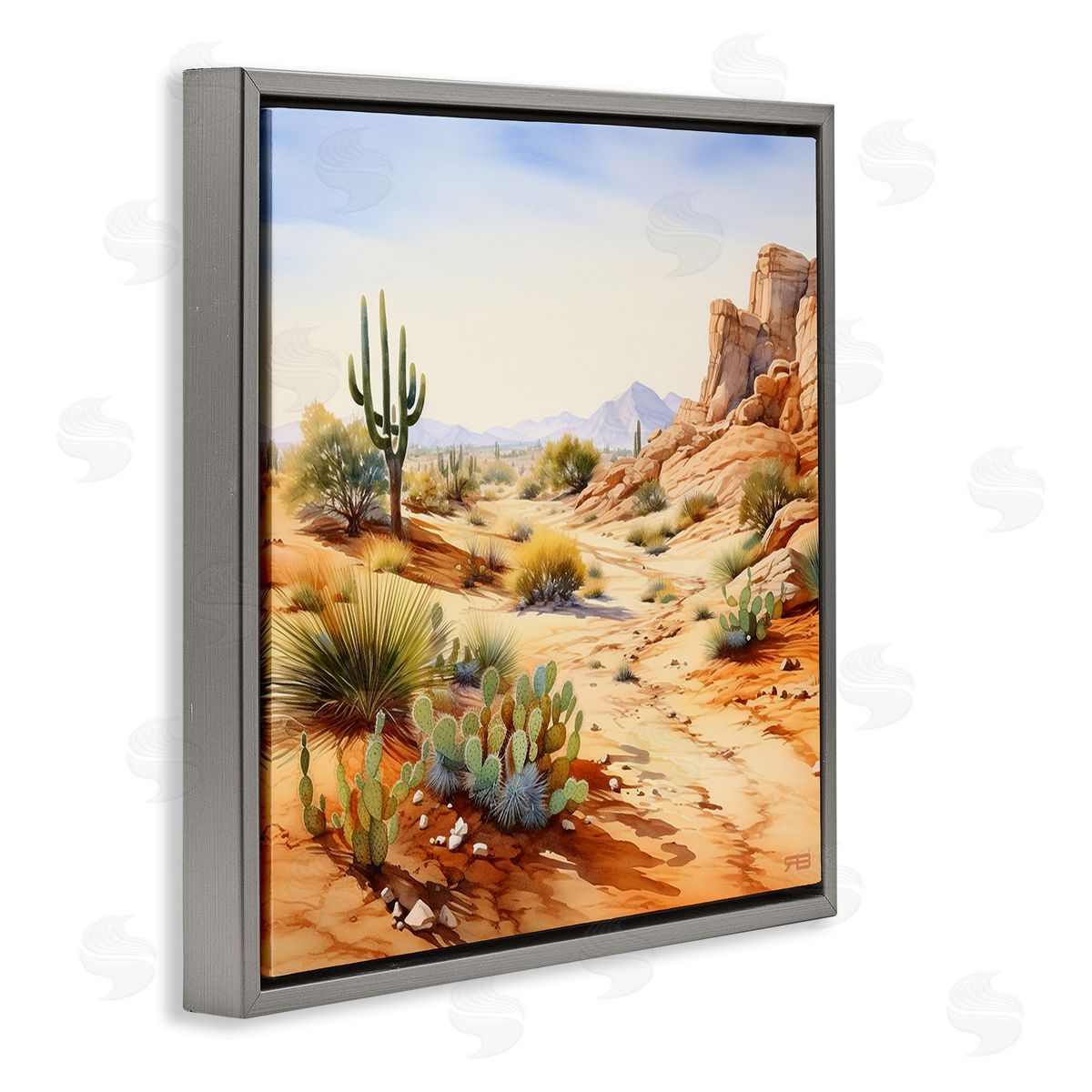RB Scenic Desert Plateau Gray Floating Frame Canvas Wall Art Print