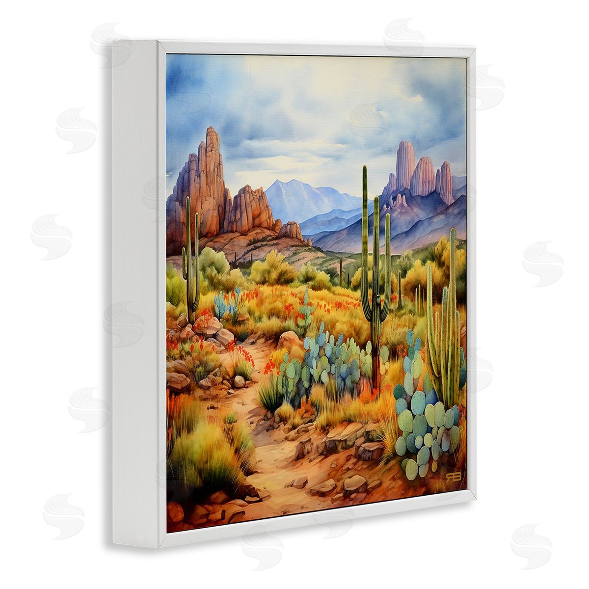 RB Vast Desert Mesa White Framed Giclee Wall Art Print
