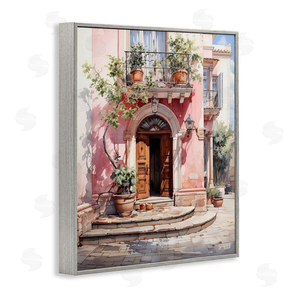 RB European Building Doorway Gray Framed Giclee Wall Art Print