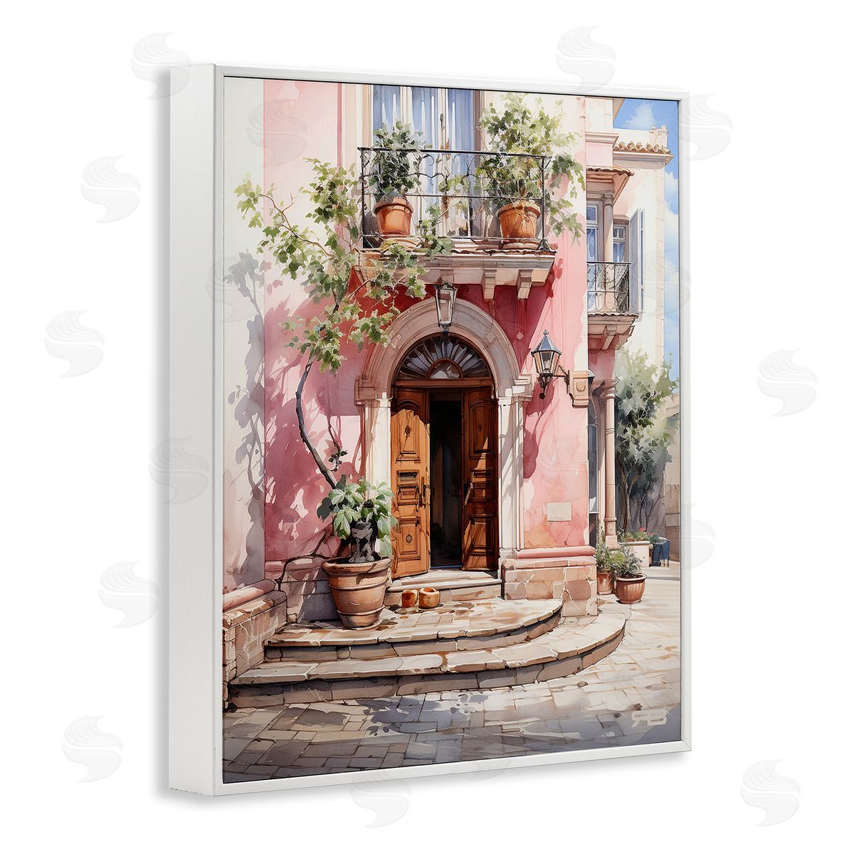 RB European Building Doorway White Framed Giclee Wall Art Print