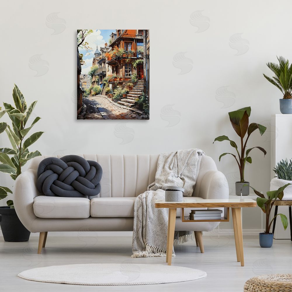 RB Cobblestone Walkway in Town Canvas Wall Art Print in Room