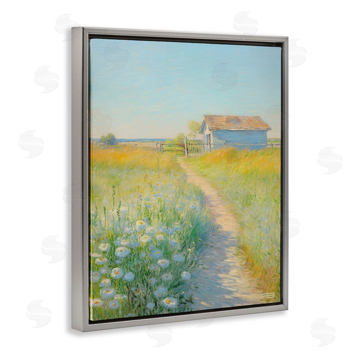 RB Charming Countryside Trail Gray Floating Frame Canvas Wall Art Print