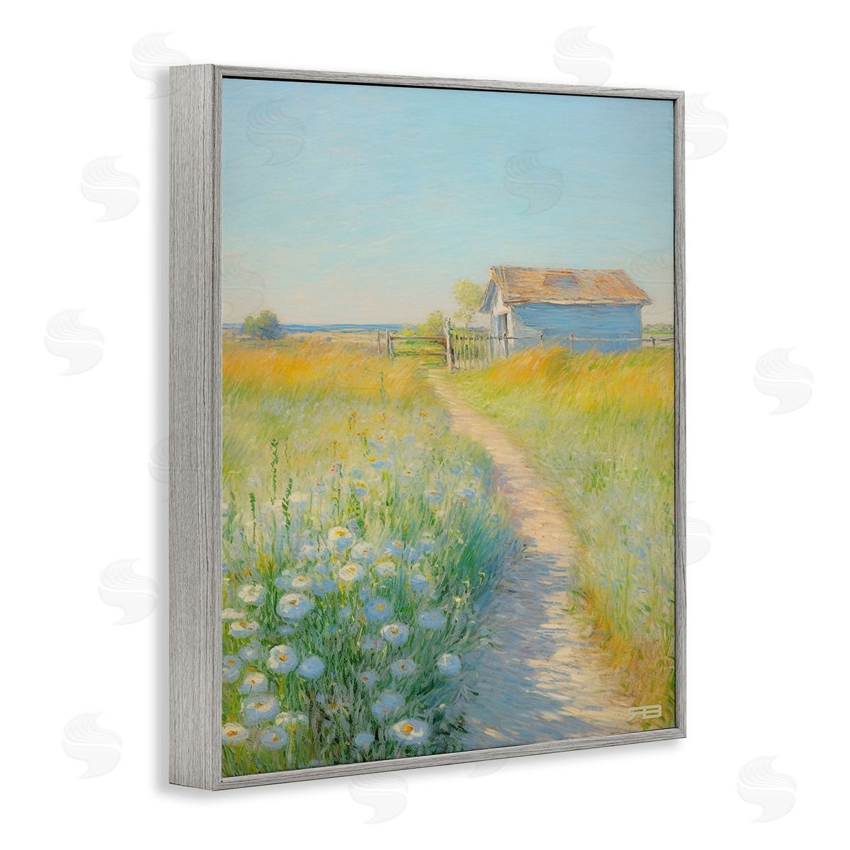 RB Charming Countryside Trail Gray Framed Giclee Wall Art Print