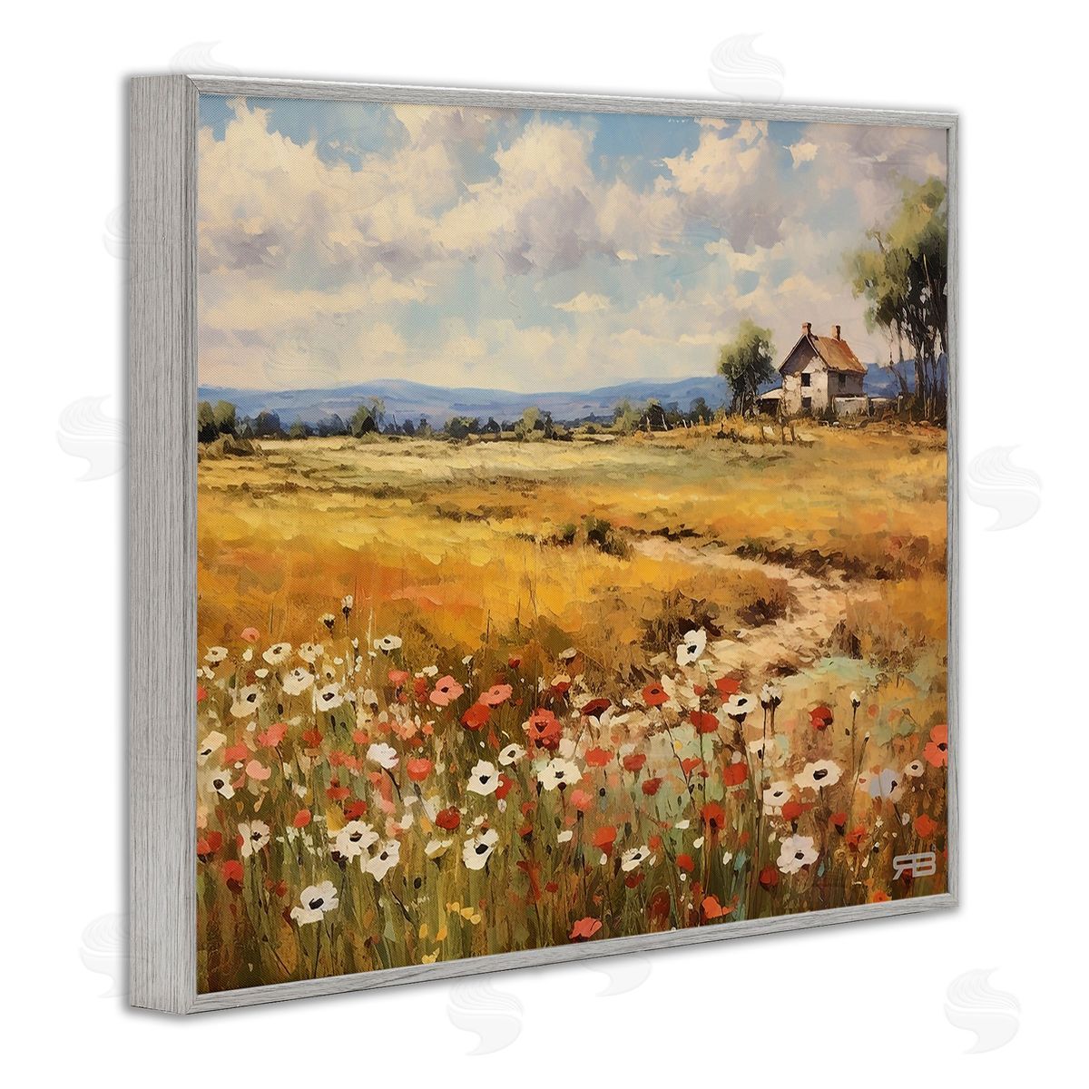 RB Countryside Poppy Meadow Gray Framed Giclee Wall Art Print