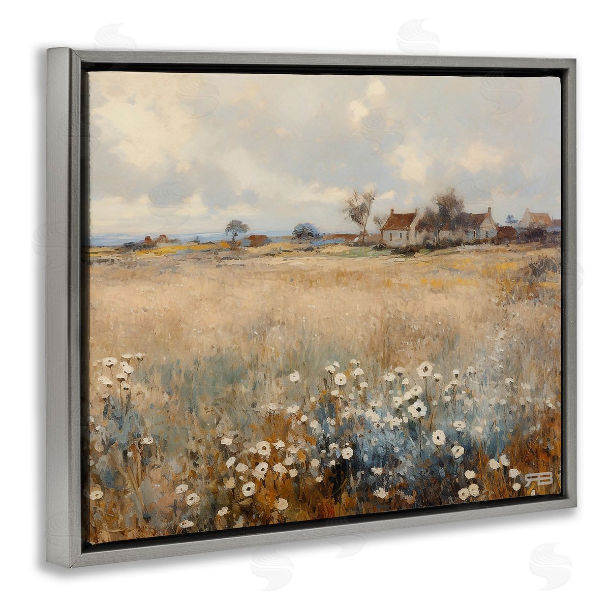 RB Cottage & Natural Meadow Gray Floating Frame Canvas Wall Art Print