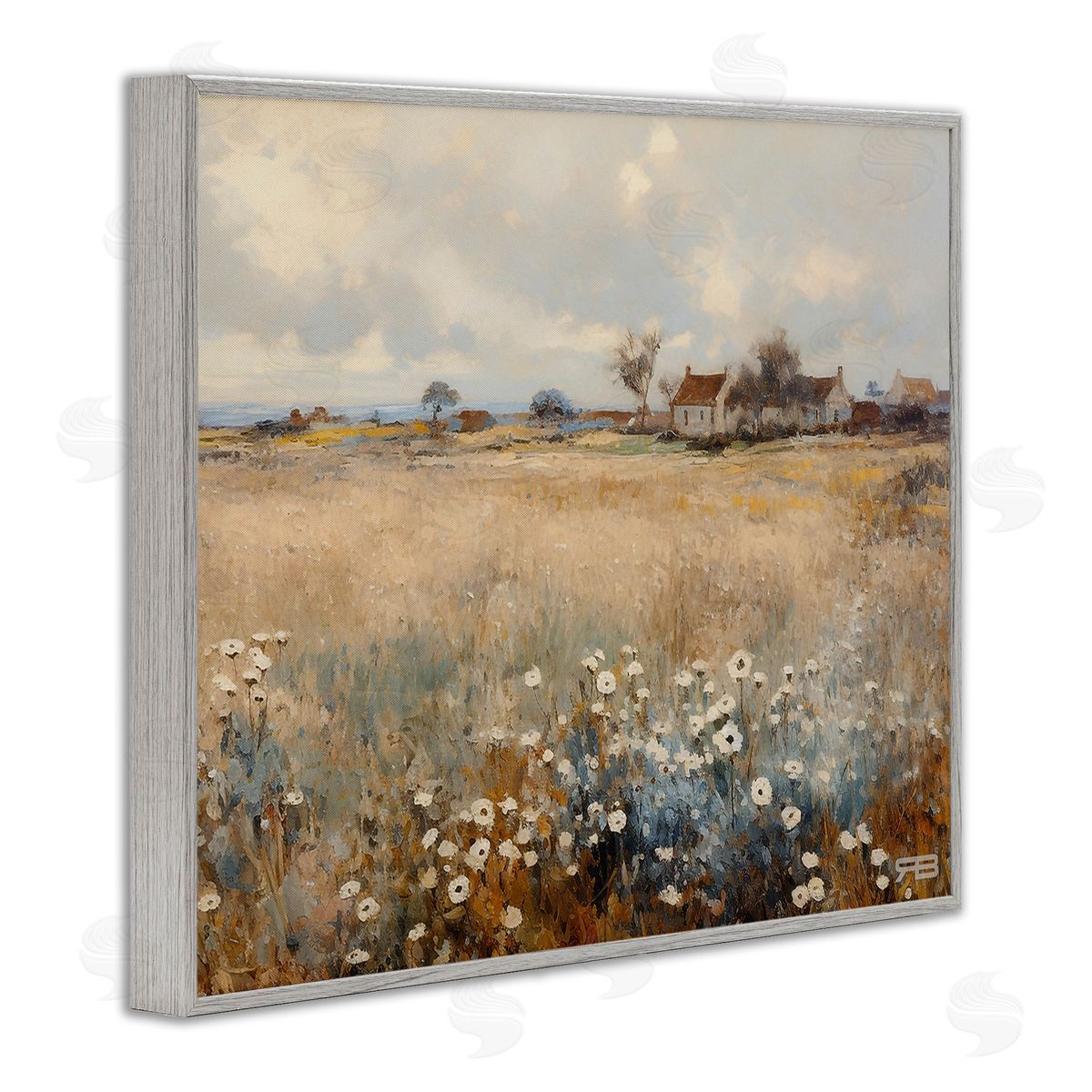 RB Cottage & Natural Meadow Gray Framed Giclee Wall Art Print