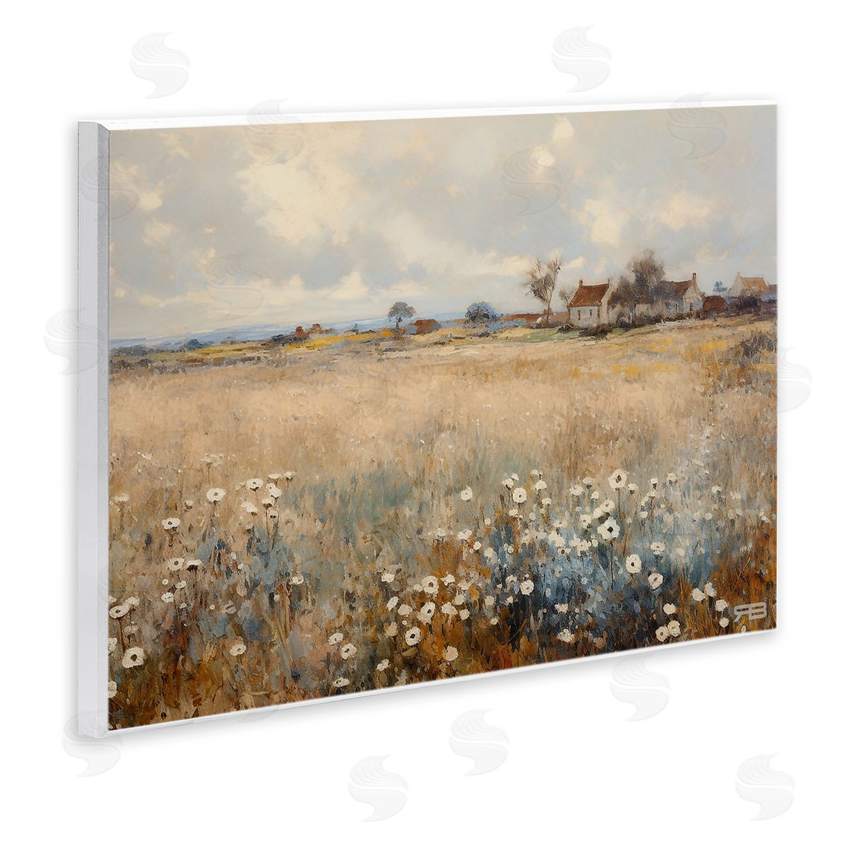 RB Cottage & Natural Meadow Wooden Wall Plaque Art Print