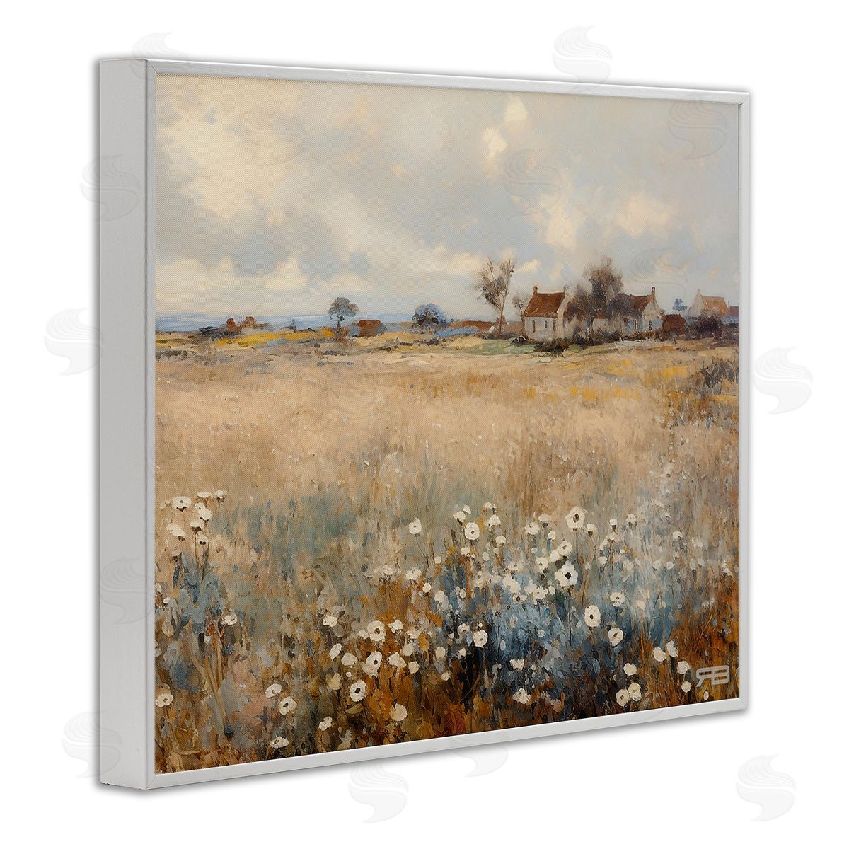 RB Cottage & Natural Meadow White Framed Giclee Wall Art Print
