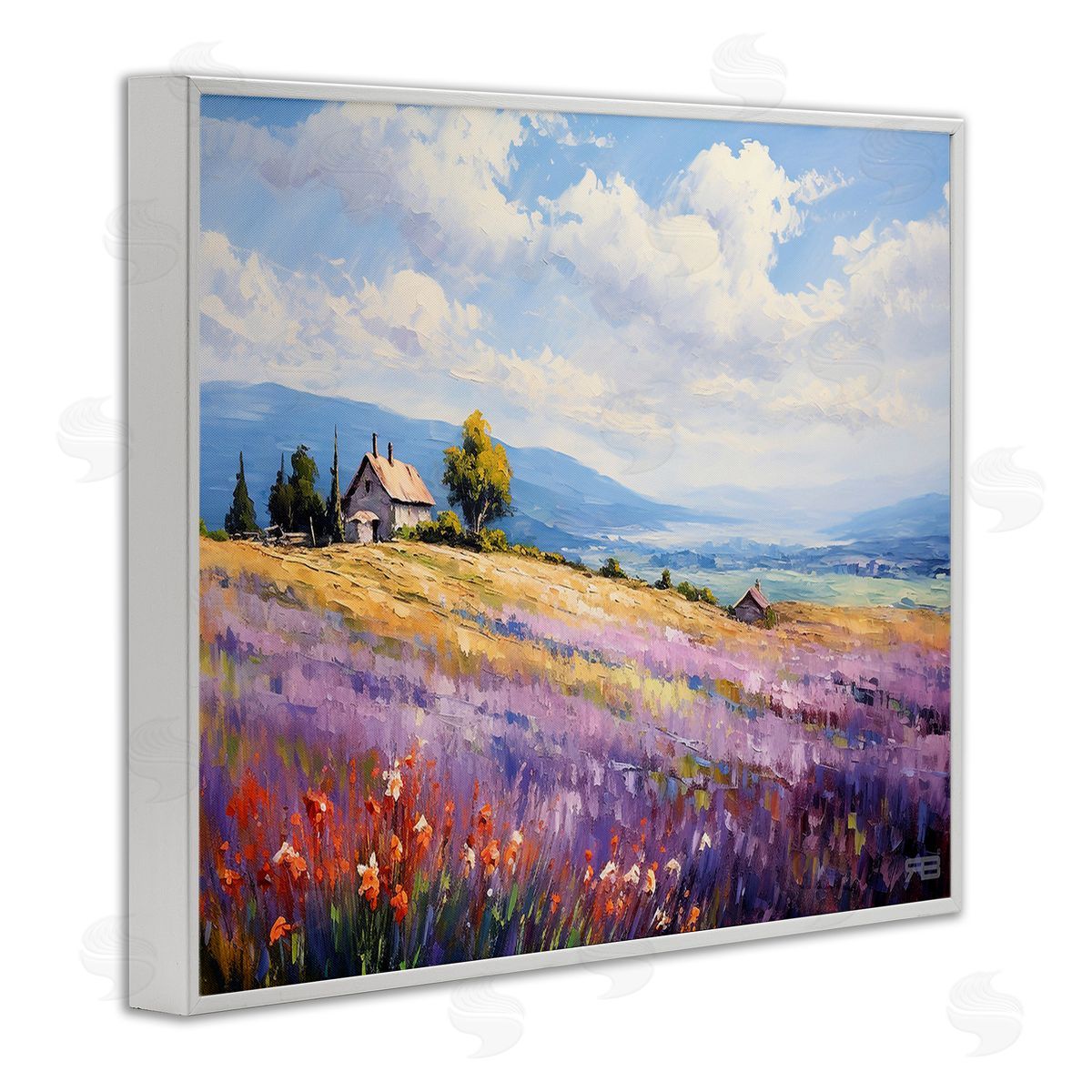 RB Cottage Meadow View White Framed Giclee Wall Art Print