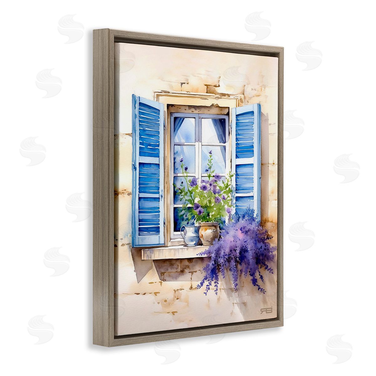 RB Cottage Windowsill Bouquet Brown Floating Frame Canvas Wall Art Print