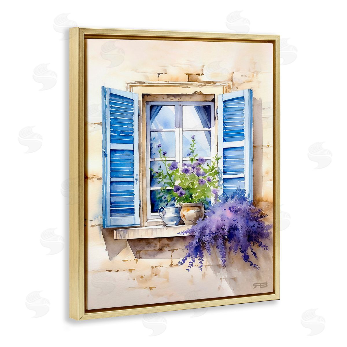 RB Cottage Windowsill Bouquet Gold Floating Frame Canvas Wall Art Print