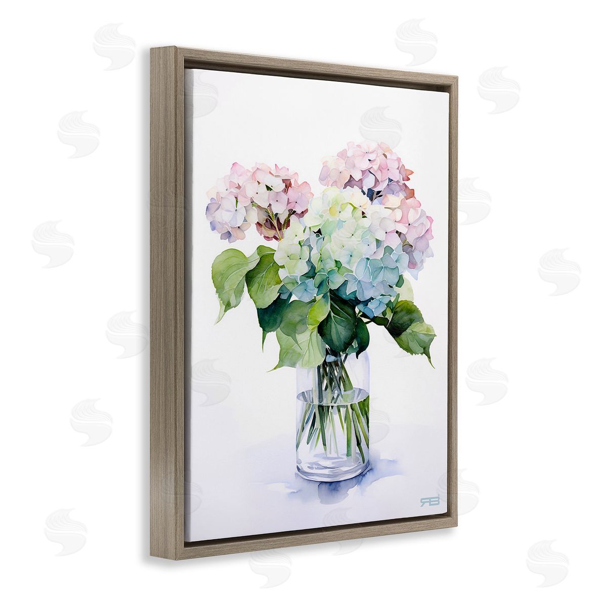 RB Ombre Hydrangea Bouquet Brown Floating Frame Canvas Wall Art Print