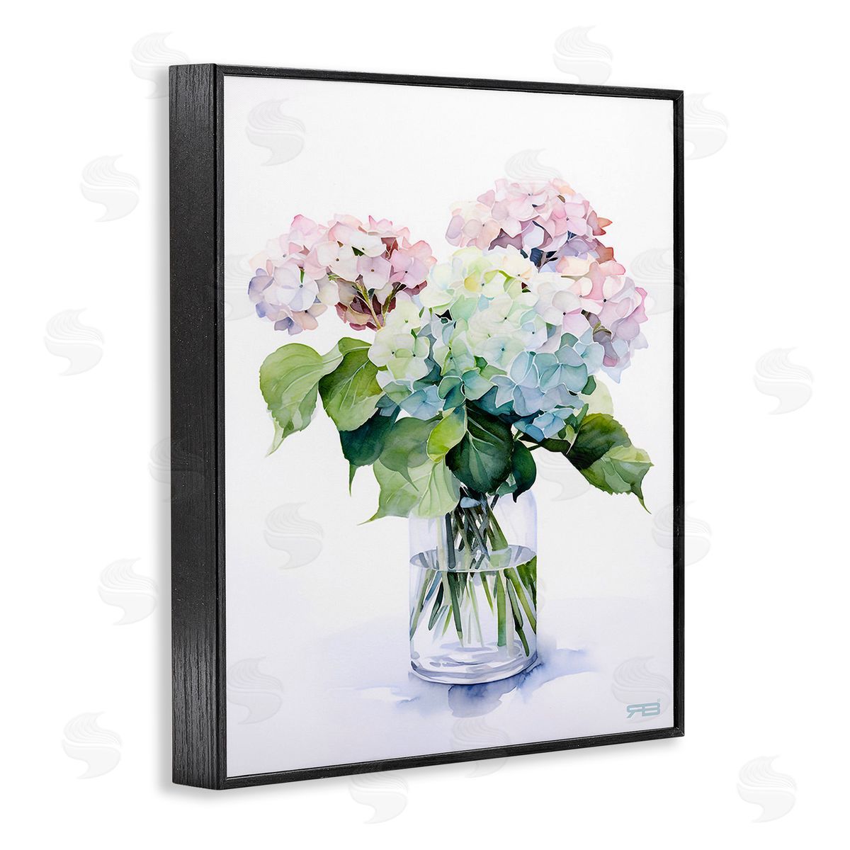 RB Ombre Hydrangea Bouquet Black Framed Giclee Wall Art Print