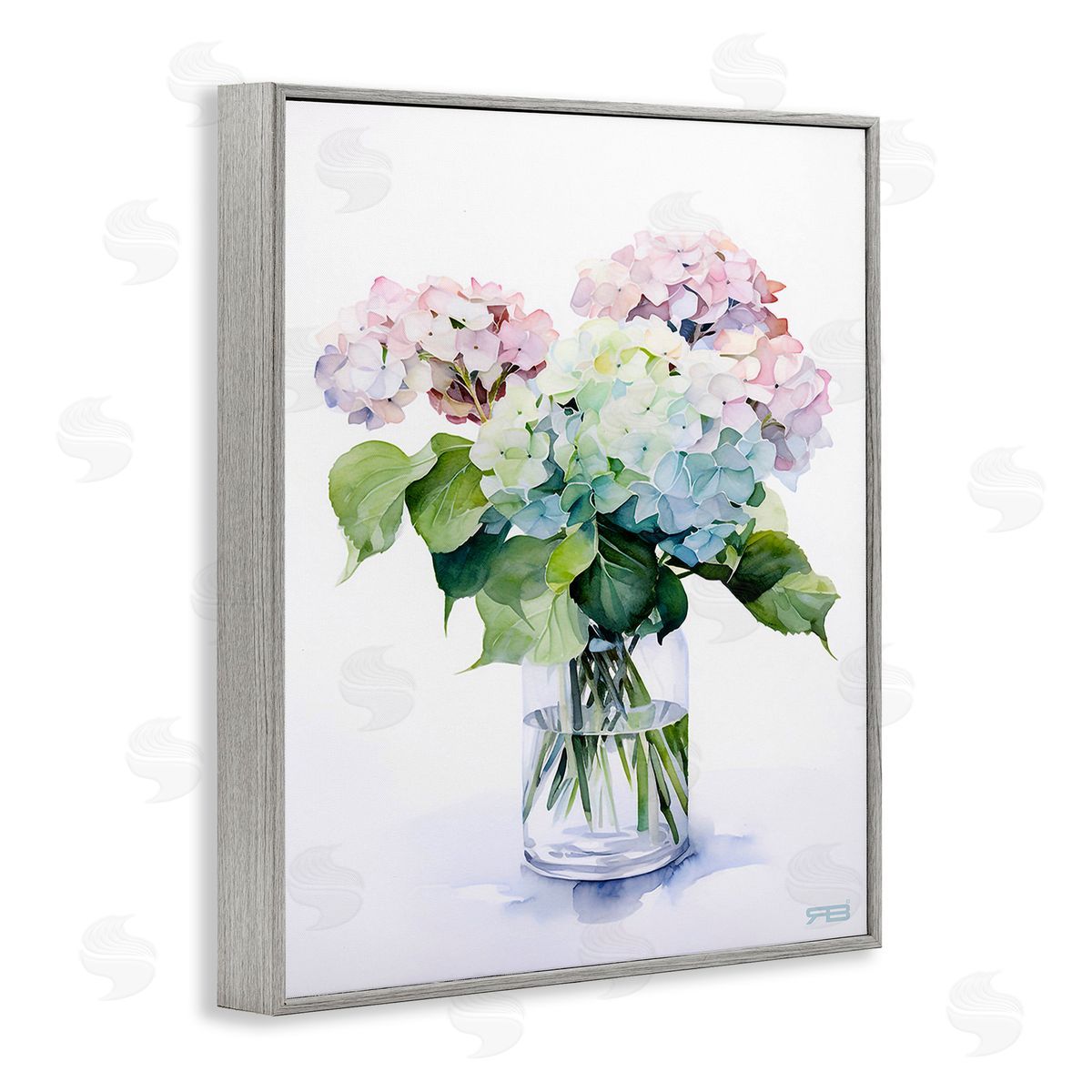RB Ombre Hydrangea Bouquet Gray Framed Giclee Wall Art Print