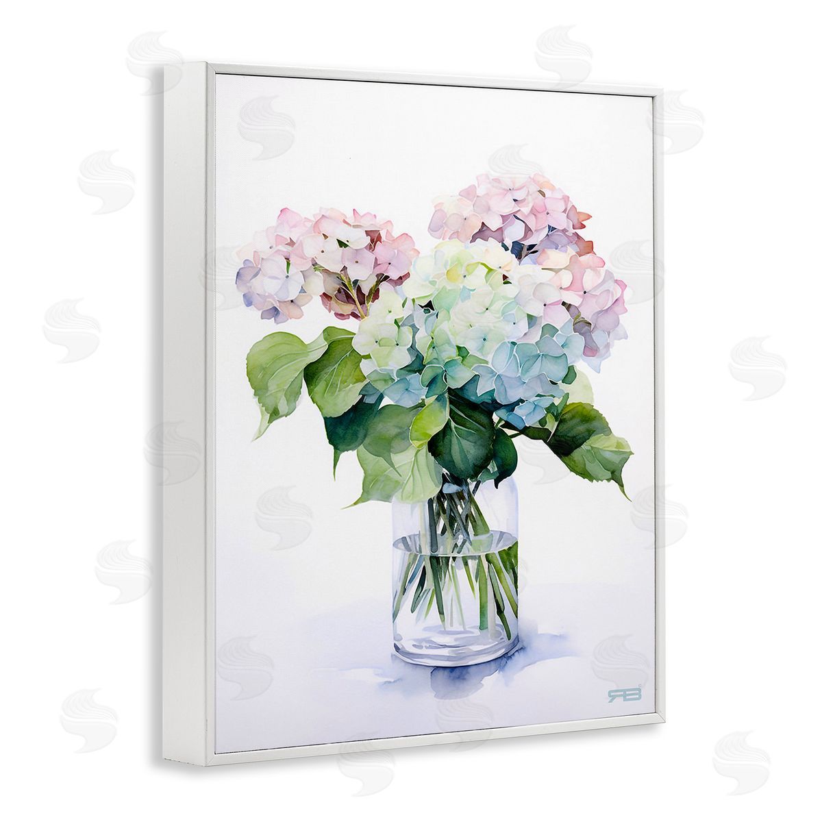 RB Ombre Hydrangea Bouquet White Framed Giclee Wall Art Print