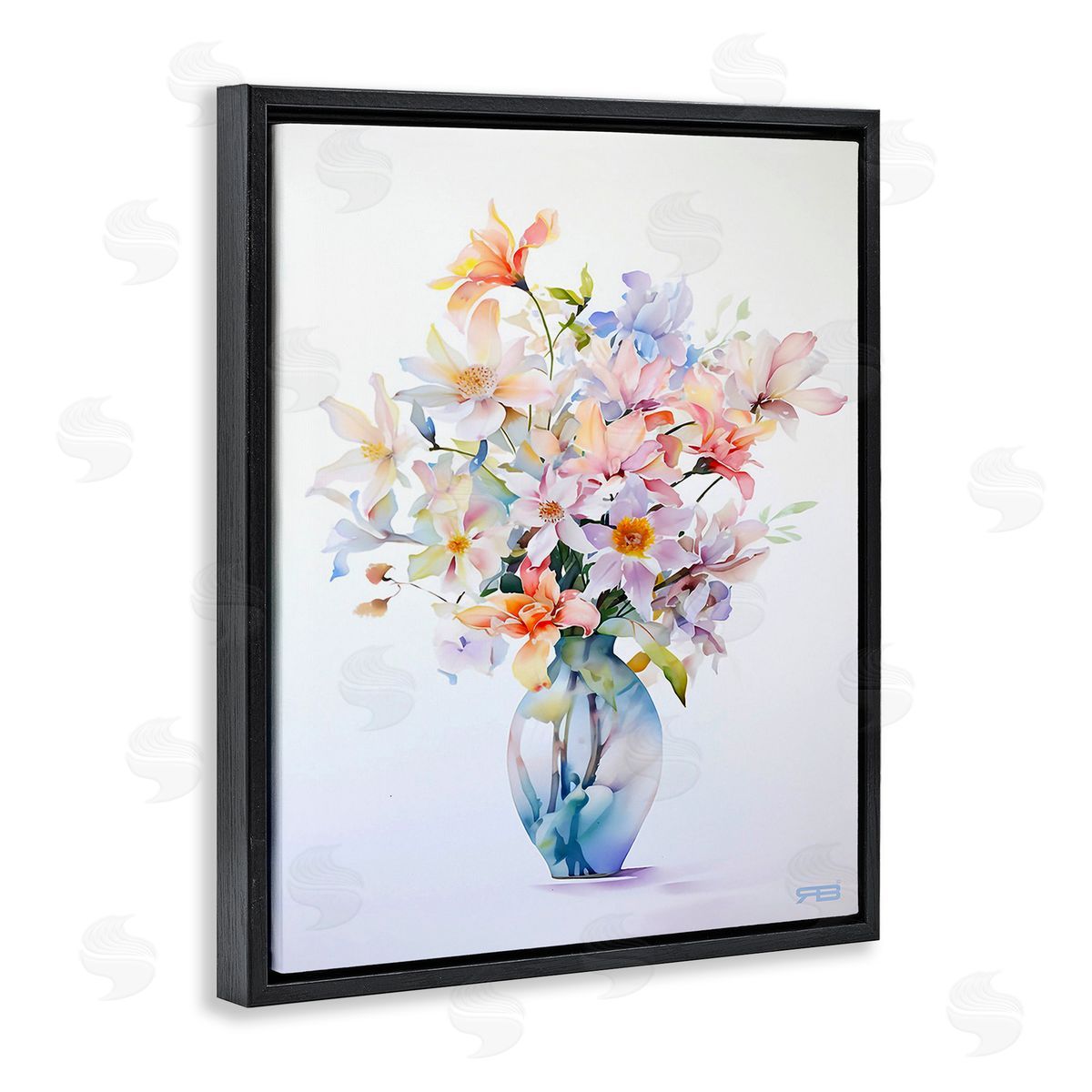 RB Minimal Mixed Bouquet Black Floating Frame Canvas Wall Art Print
