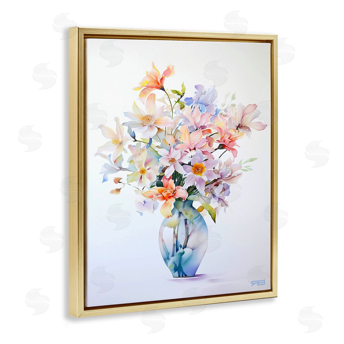 RB Minimal Mixed Bouquet Gold Floating Frame Canvas Wall Art Print