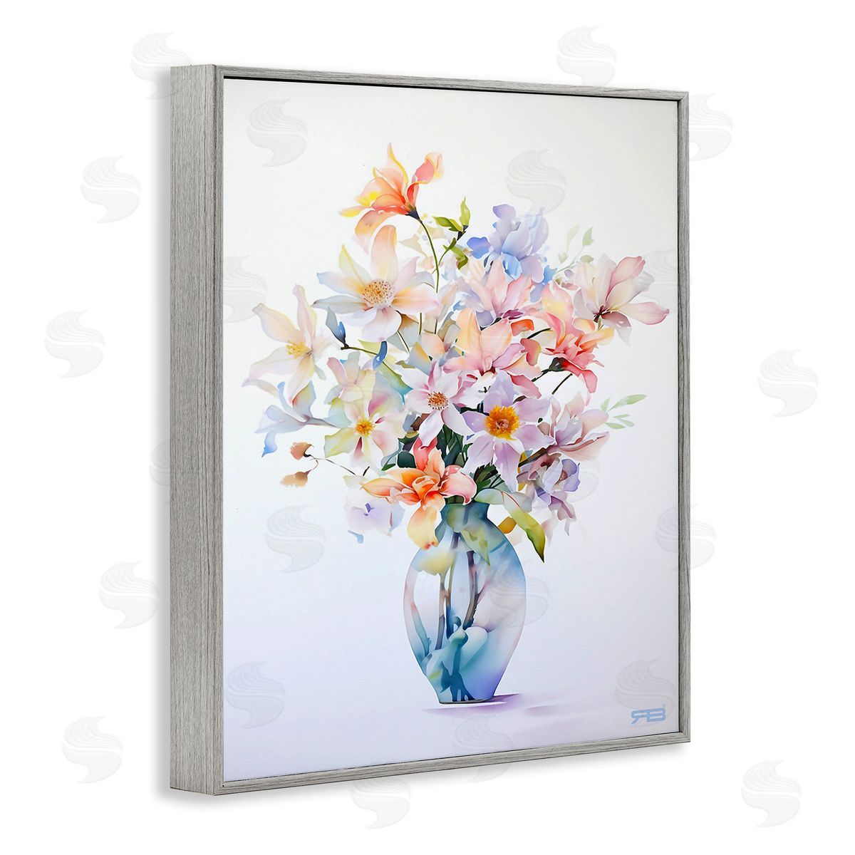RB Minimal Mixed Bouquet Gray Framed Giclee Wall Art Print