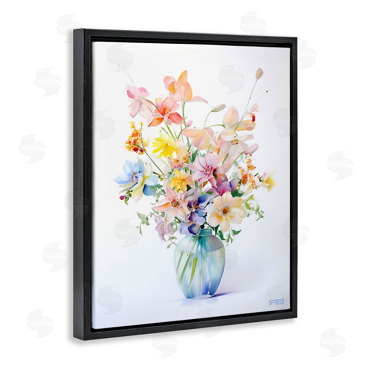 RB Simple Spring Florals Black Floating Frame Canvas Wall Art Print