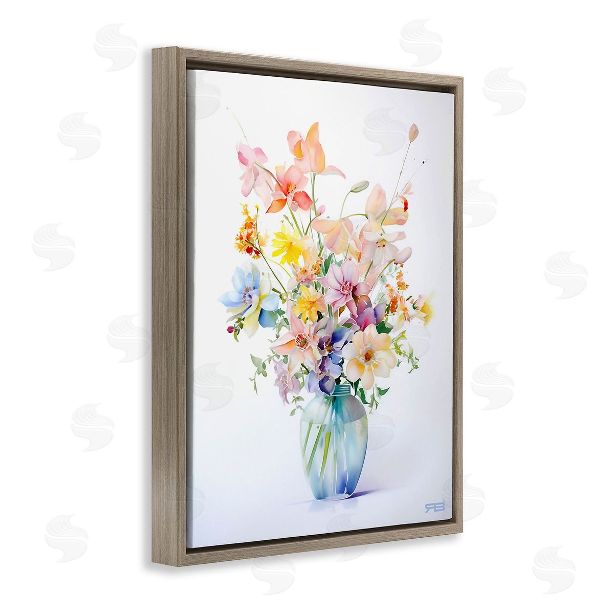 RB Simple Spring Florals Brown Floating Frame Canvas Wall Art Print
