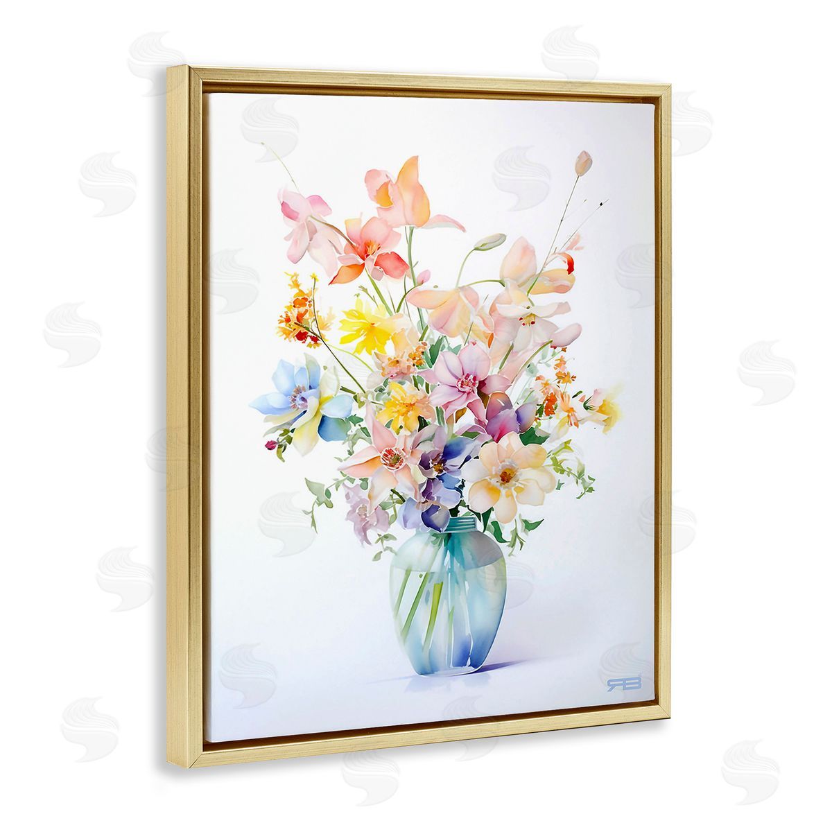 RB Simple Spring Florals Gold Floating Frame Canvas Wall Art Print