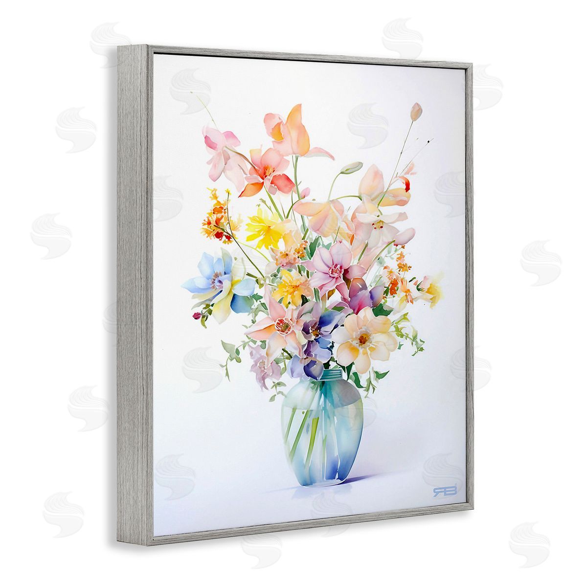 RB Simple Spring Florals Gray Framed Giclee Wall Art Print