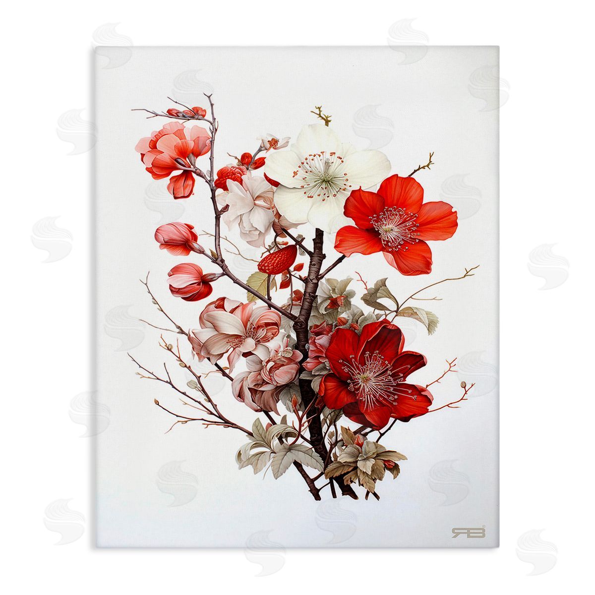 RB Red Flower Branches Canvas Wall Art Print