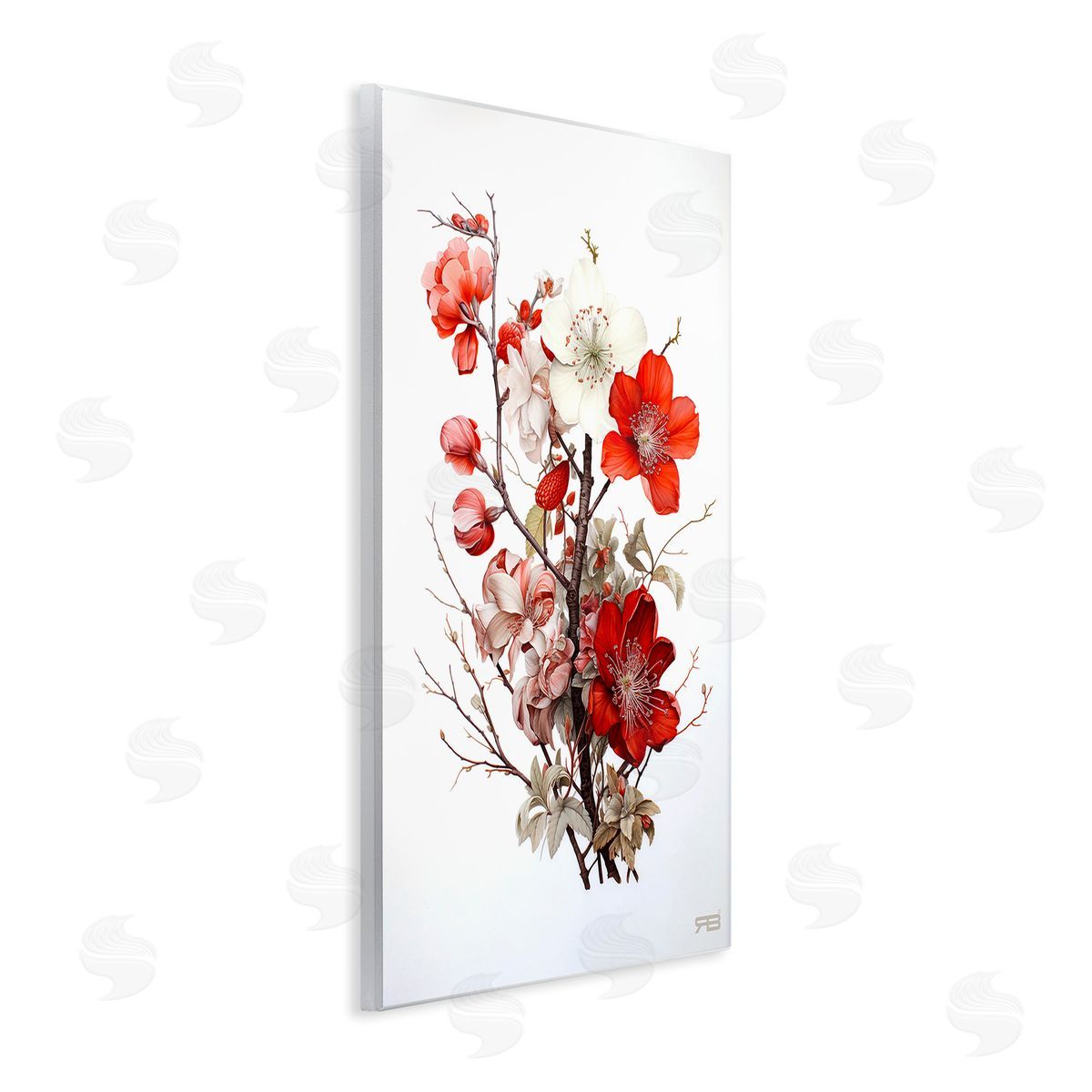 RB Red Flower Branches Wooden Wall Plaque Art Print