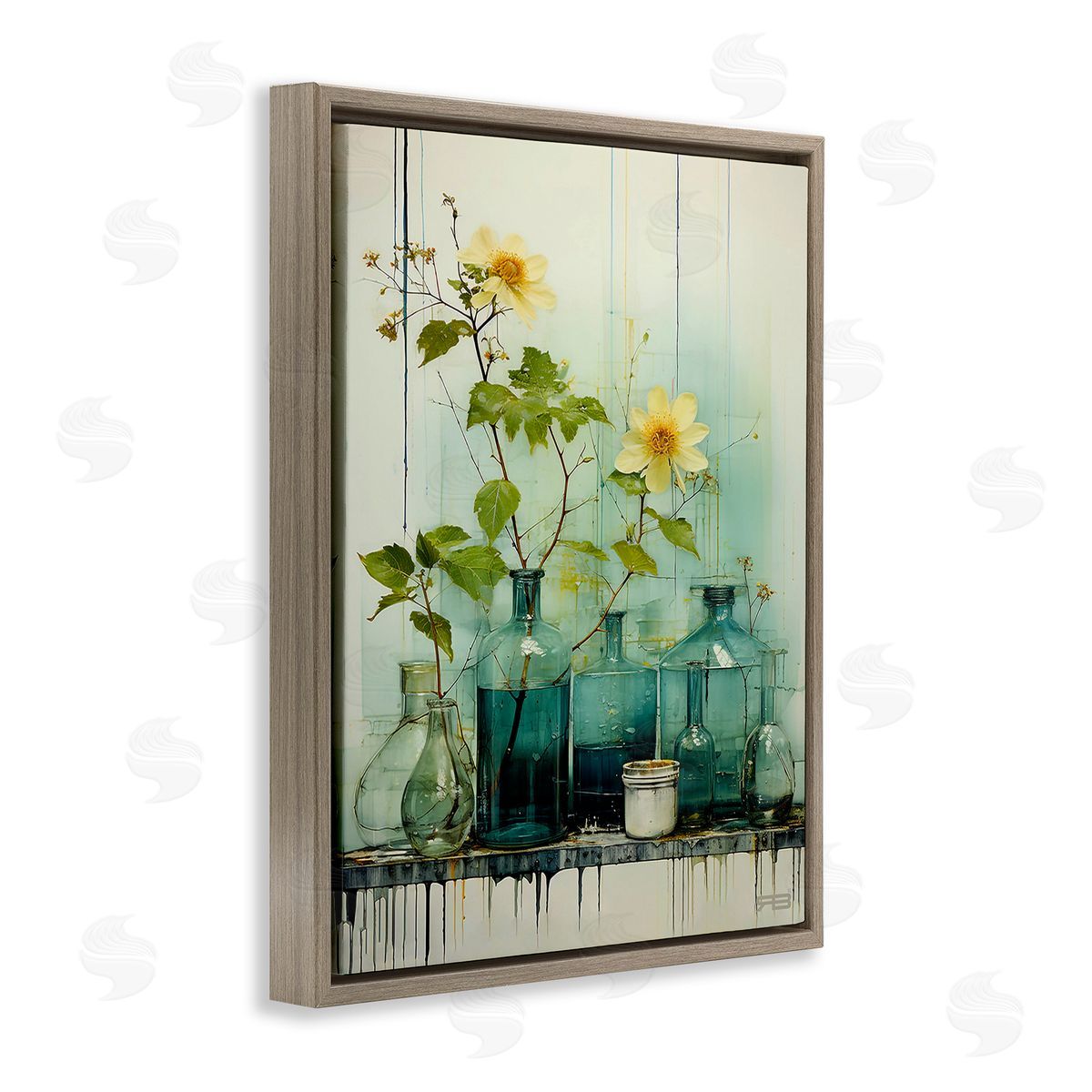 RB Modern Jars & Florals Brown Floating Frame Canvas Wall Art Print