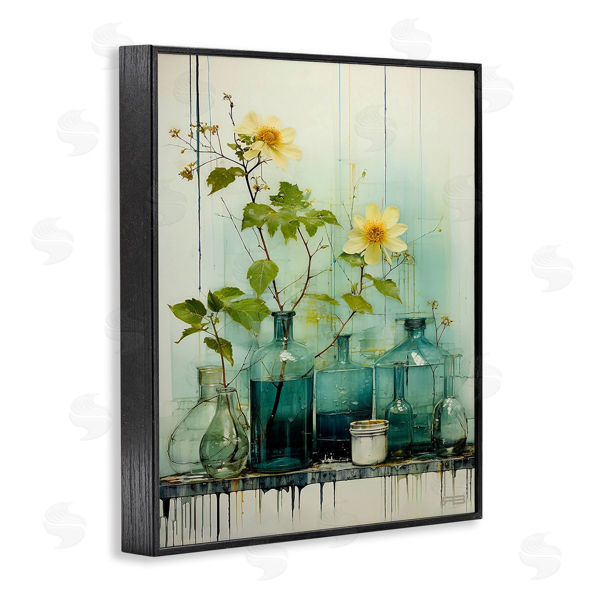 RB Modern Jars & Florals Black Framed Giclee Wall Art Print