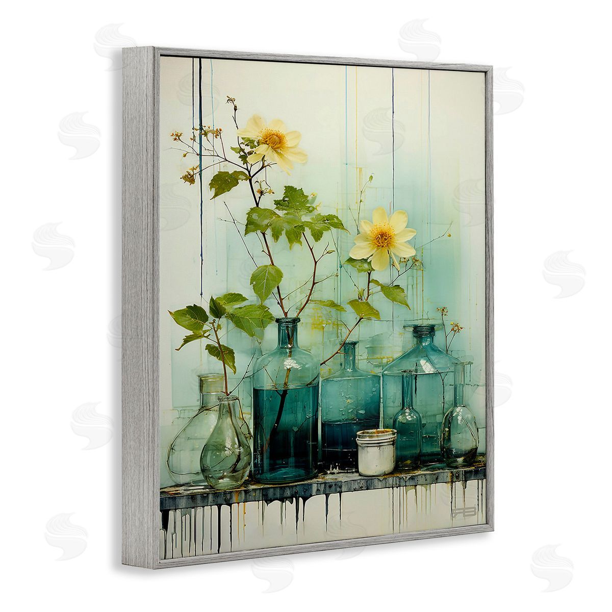 RB Modern Jars & Florals Gray Framed Giclee Wall Art Print
