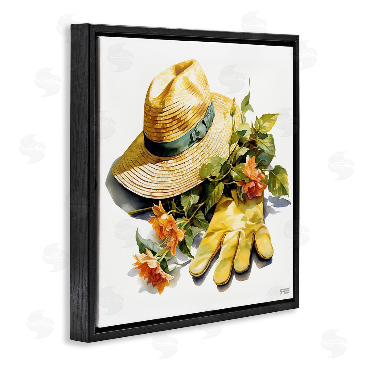 RB Floral Gardening Gear Black Floating Frame Canvas Wall Art Print