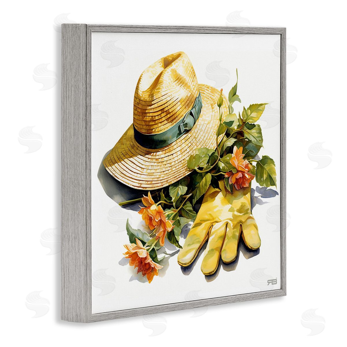 RB Floral Gardening Gear Gray Framed Giclee Wall Art Print