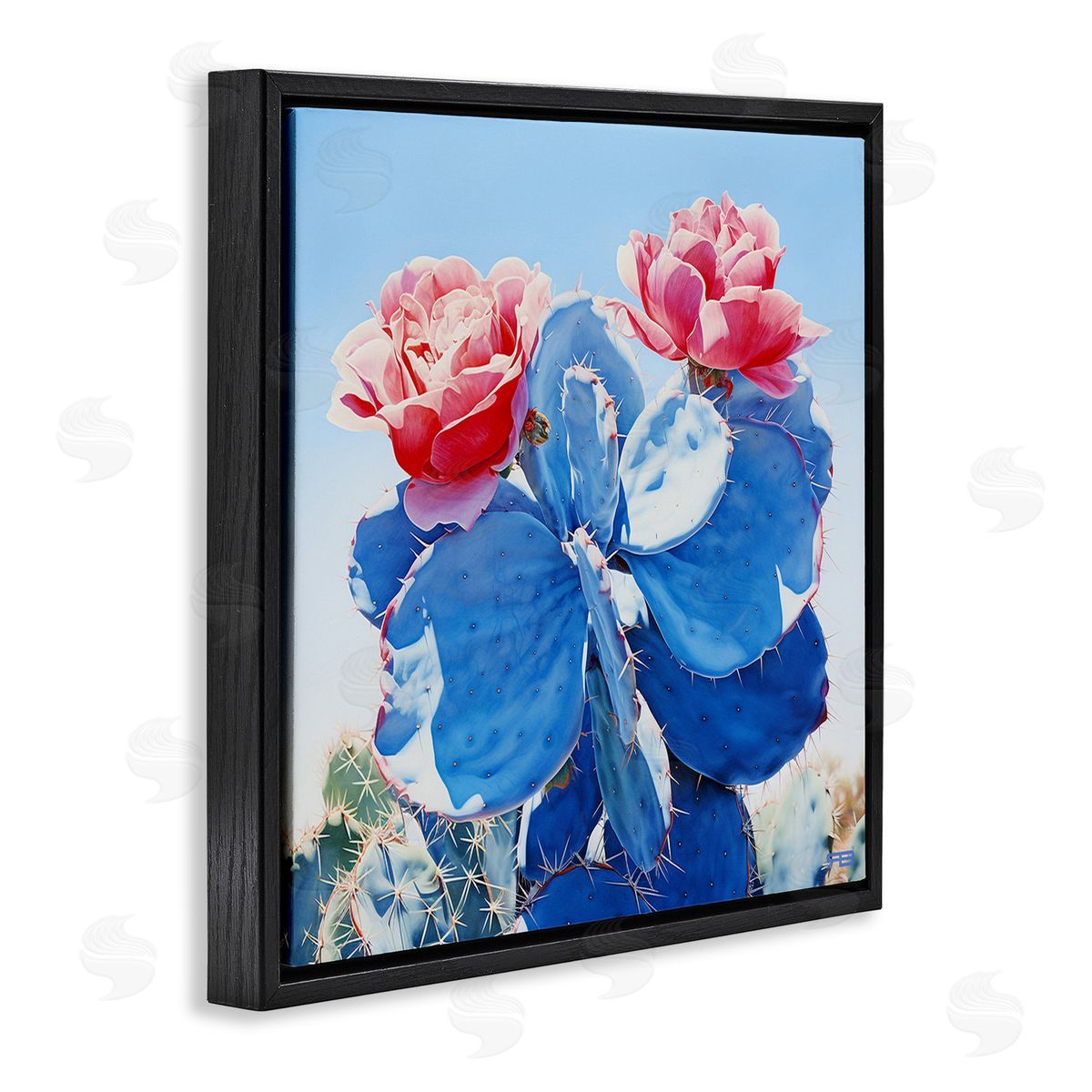 RB Twin Cactus Blossoms Black Floating Frame Canvas Wall Art Print