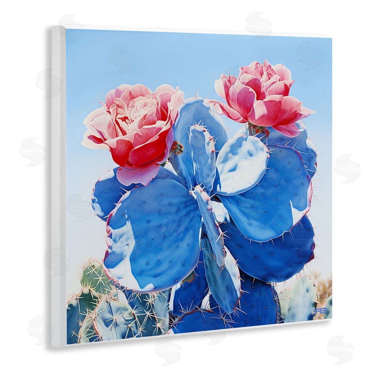 RB Twin Cactus Blossoms Wooden Wall Plaque Art Print