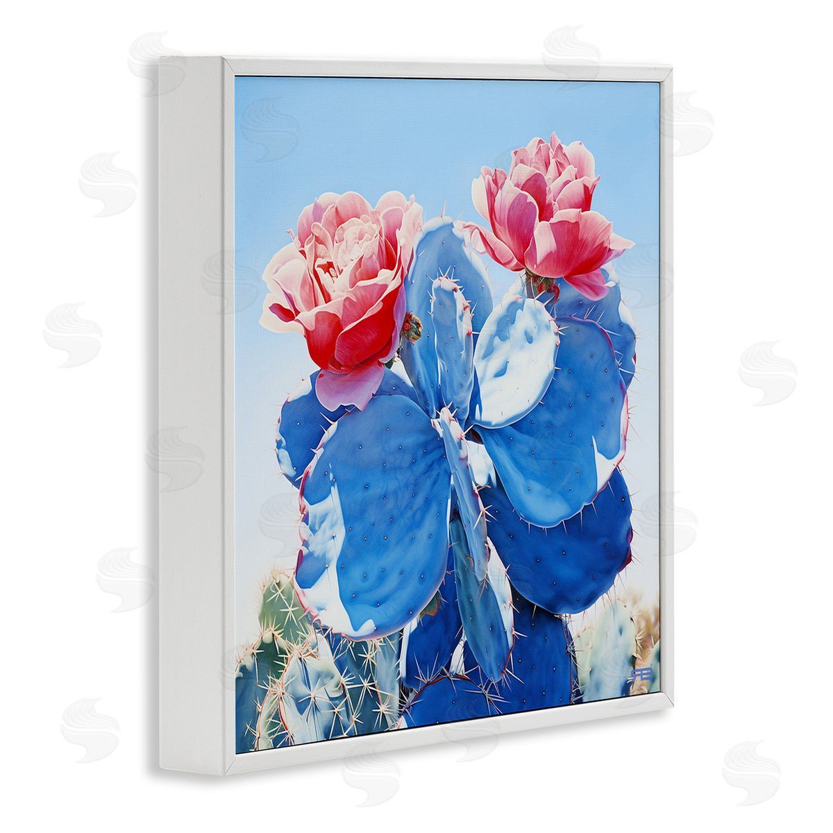 RB Twin Cactus Blossoms White Framed Giclee Wall Art Print