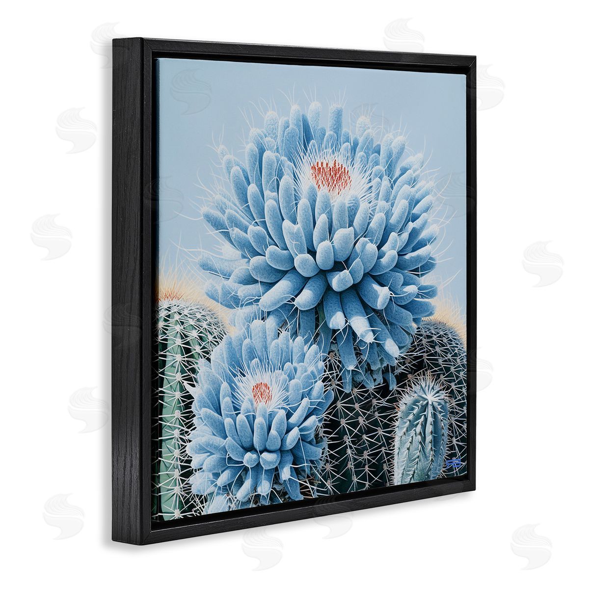RB Blue Cactus Botanicals Black Floating Frame Canvas Wall Art Print