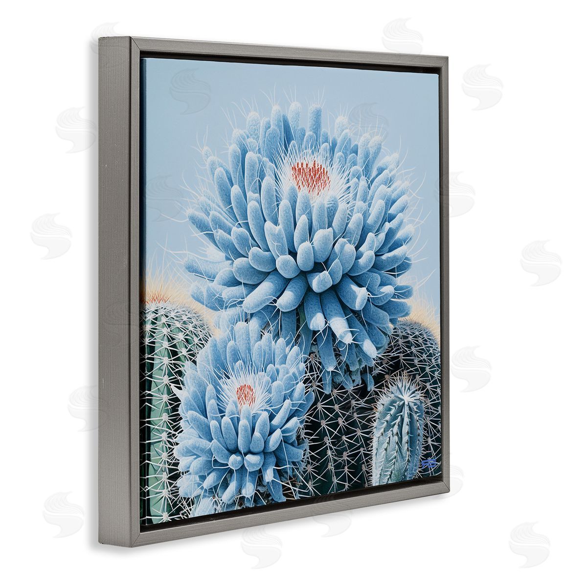 RB Blue Cactus Botanicals Gray Floating Frame Canvas Wall Art Print