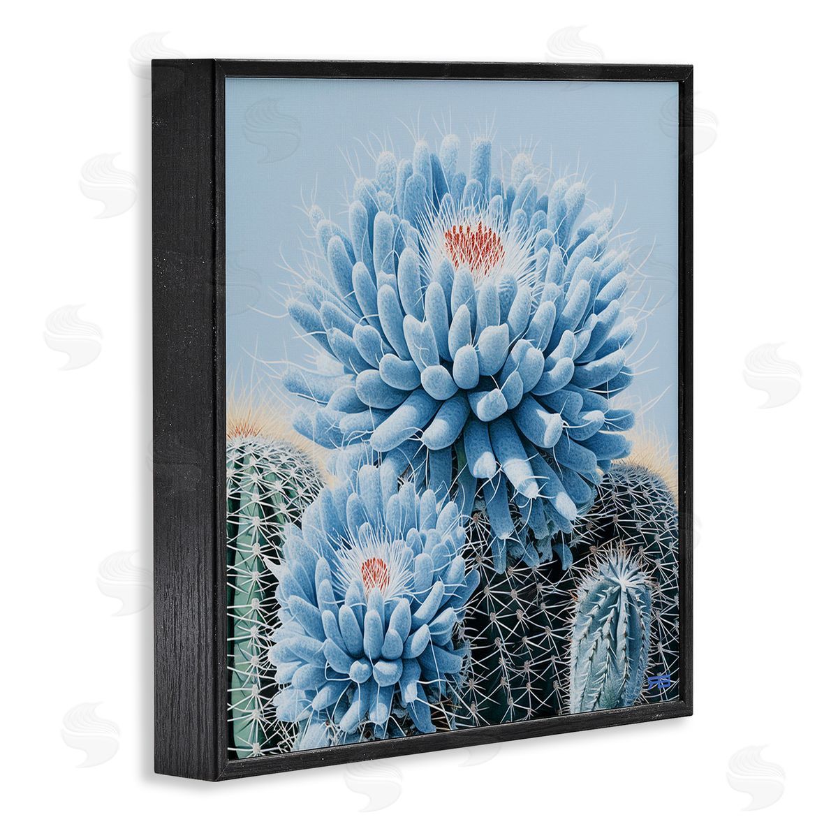 RB Blue Cactus Botanicals Black Framed Giclee Wall Art Print