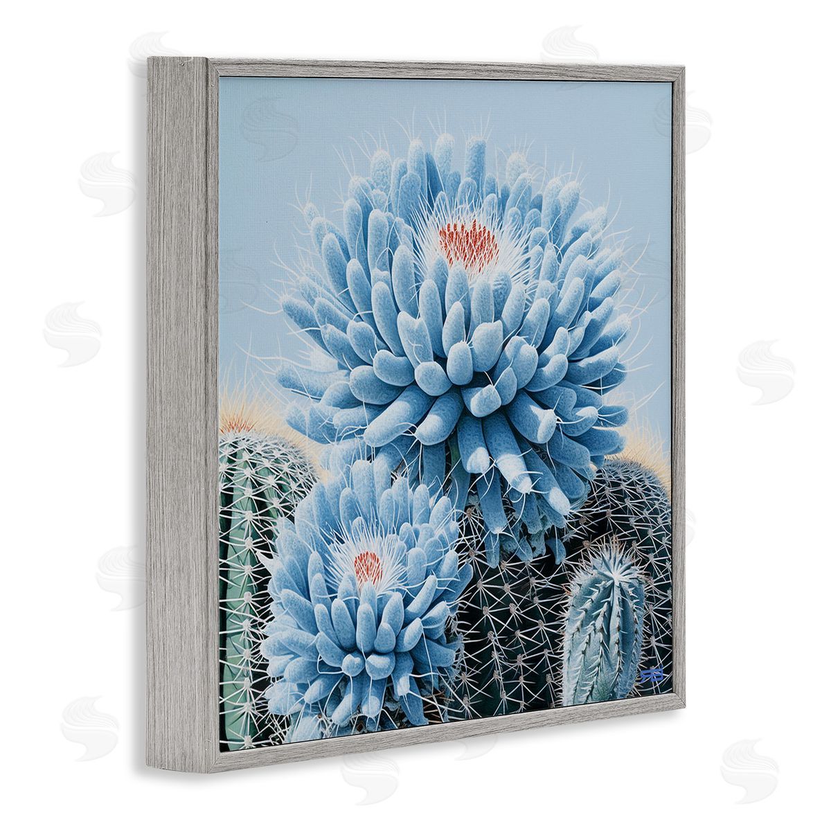 RB Blue Cactus Botanicals Gray Framed Giclee Wall Art Print
