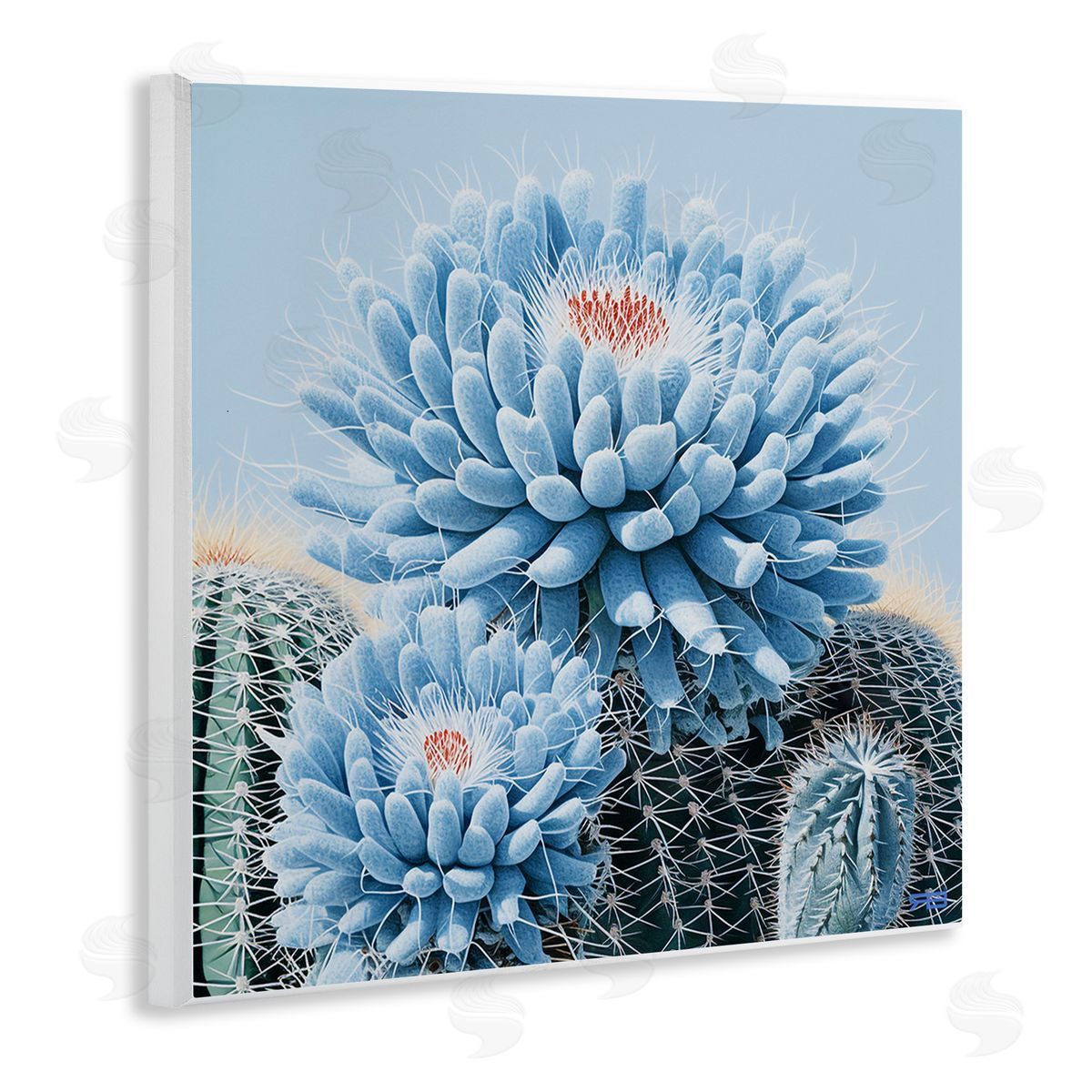 RB Blue Cactus Botanicals Wooden Wall Plaque Art Print