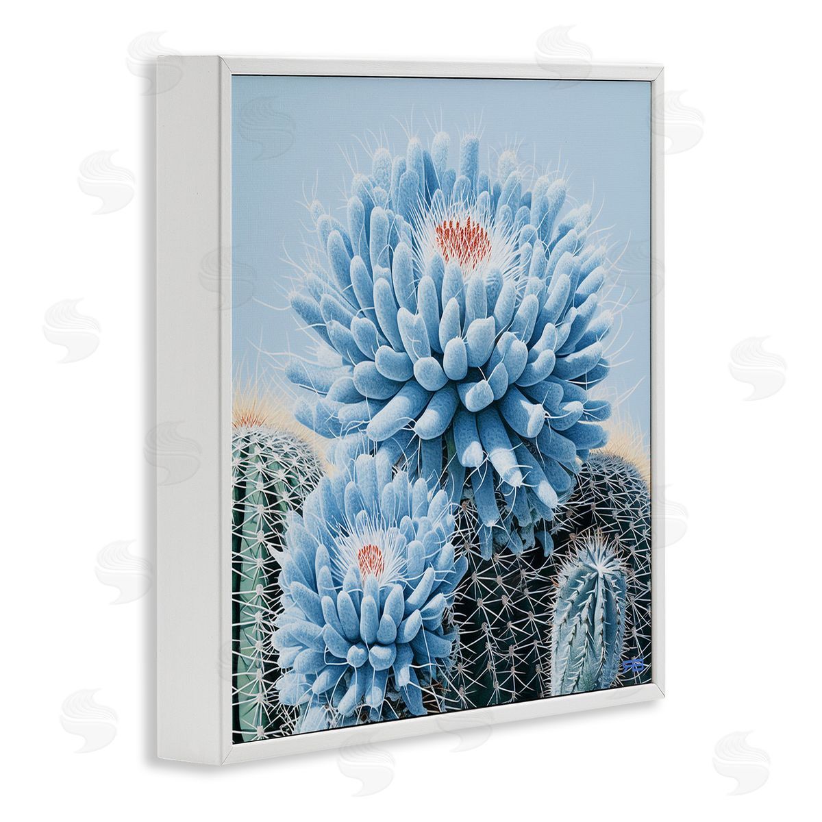 RB Blue Cactus Botanicals White Framed Giclee Wall Art Print