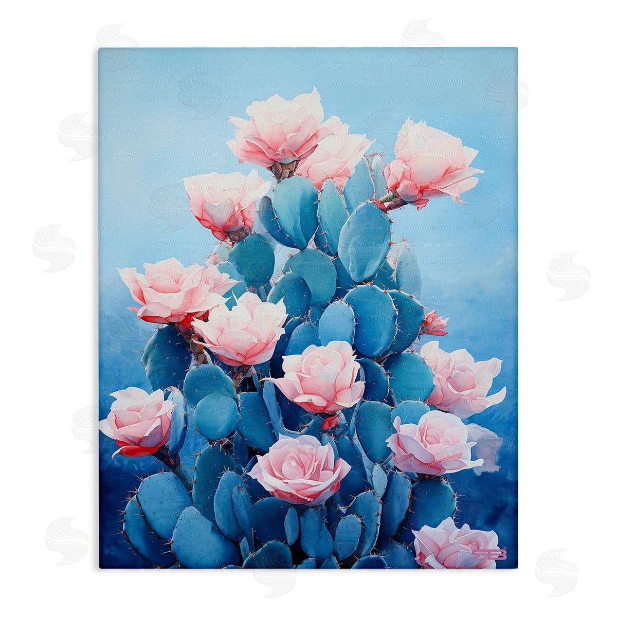 RB Cactus & Rose Blossoms Canvas Wall Art Print