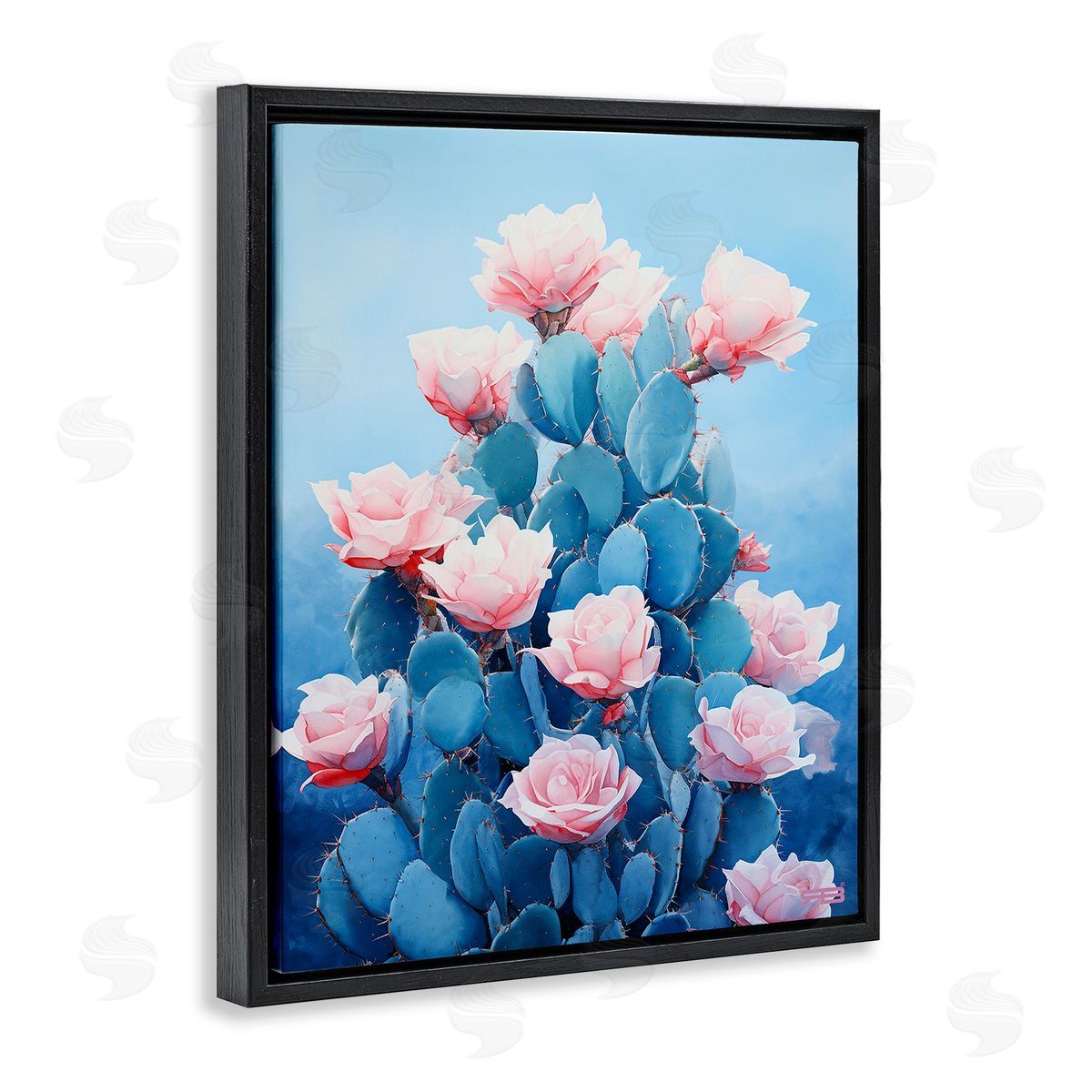 RB Cactus & Rose Blossoms Black Floating Frame Canvas Wall Art Print