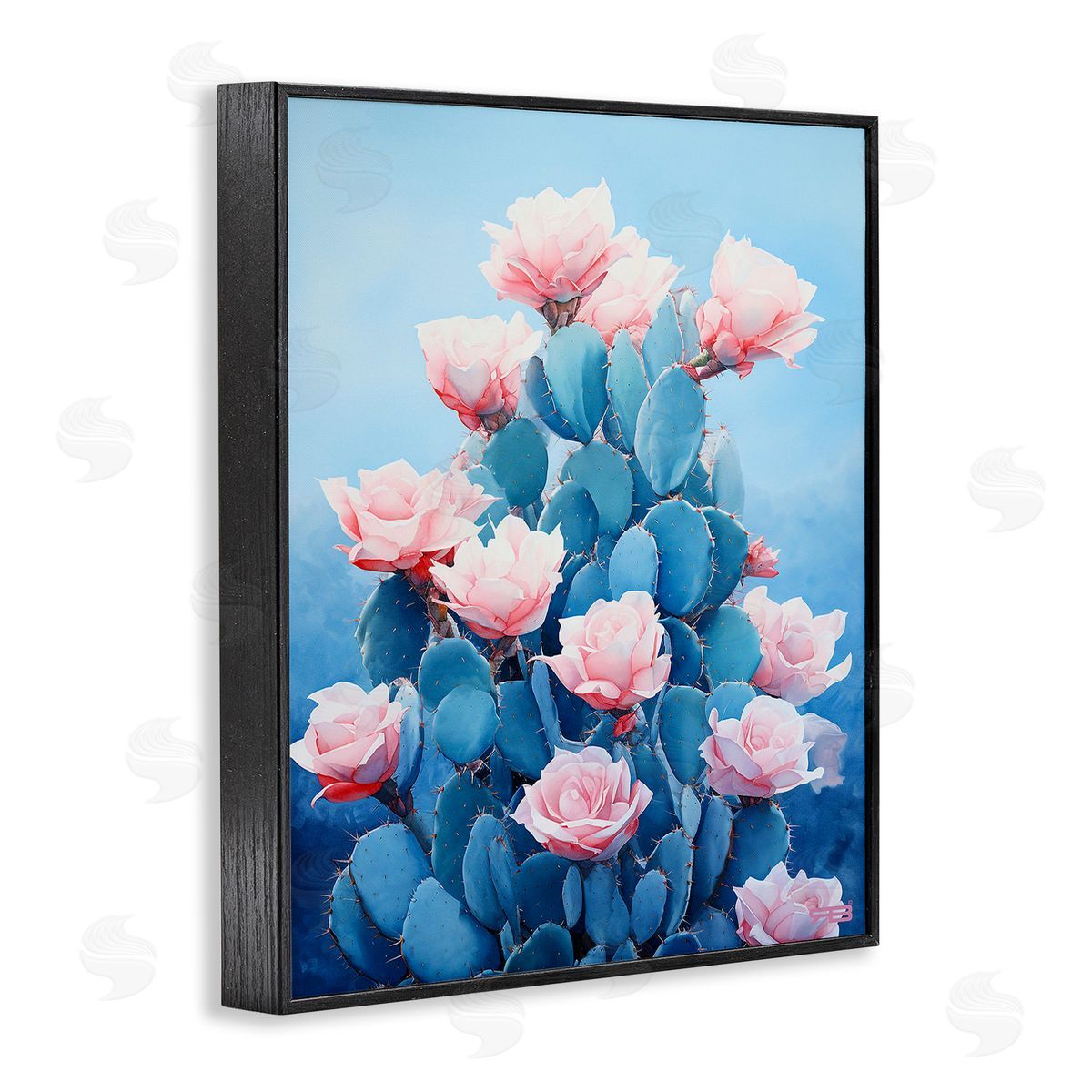RB Cactus & Rose Blossoms Black Framed Giclee Wall Art Print