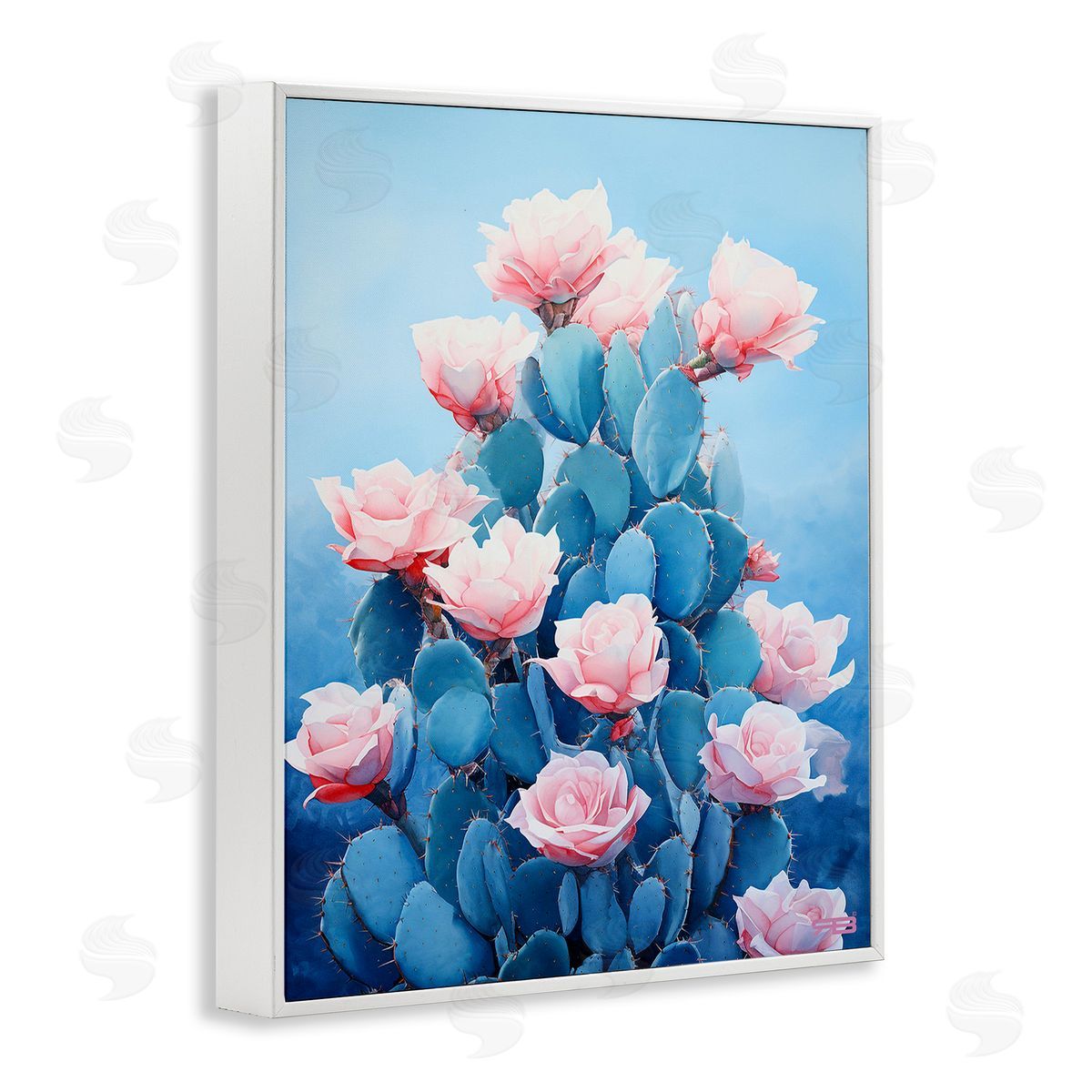 RB Cactus & Rose Blossoms White Framed Giclee Wall Art Print