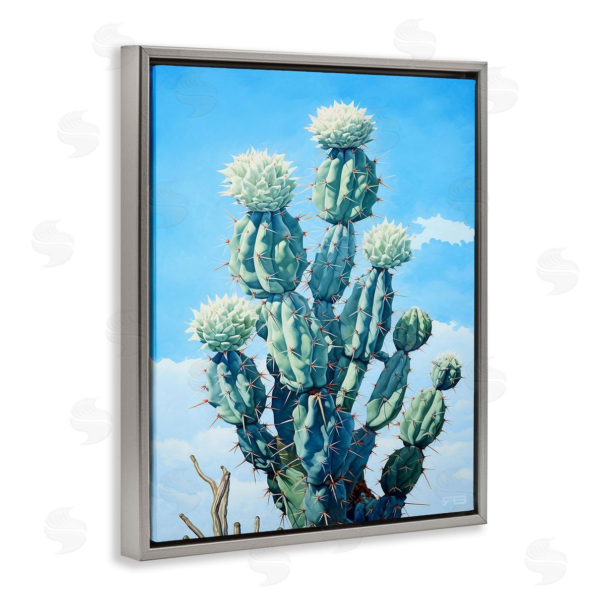 RB Cactus & Cloudy Sky Gray Floating Frame Canvas Wall Art Print