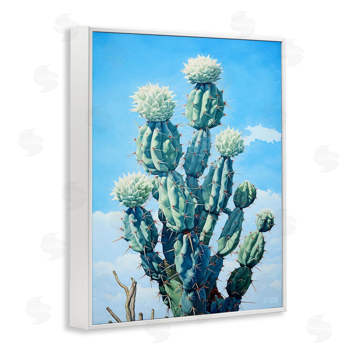 RB Cactus & Cloudy Sky White Framed Giclee Wall Art Print